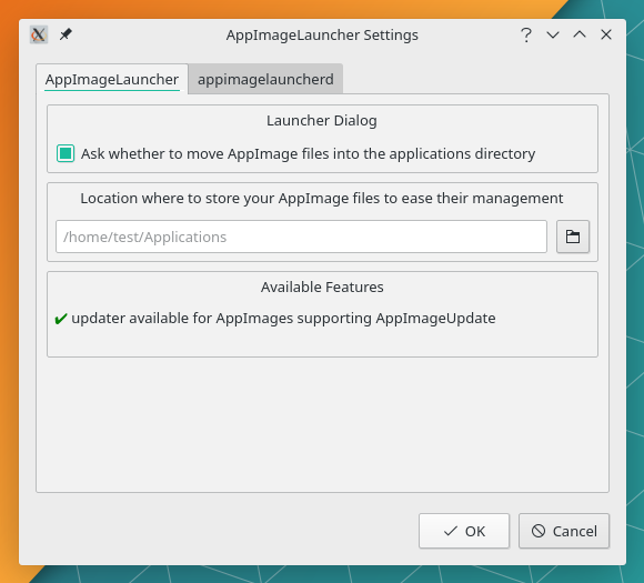 AppImageLauncher related settings in new configuration dialog